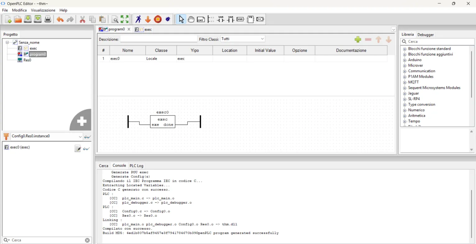 OpenPLC Editor showing the main Ladder Diagram calling the custom Function Block