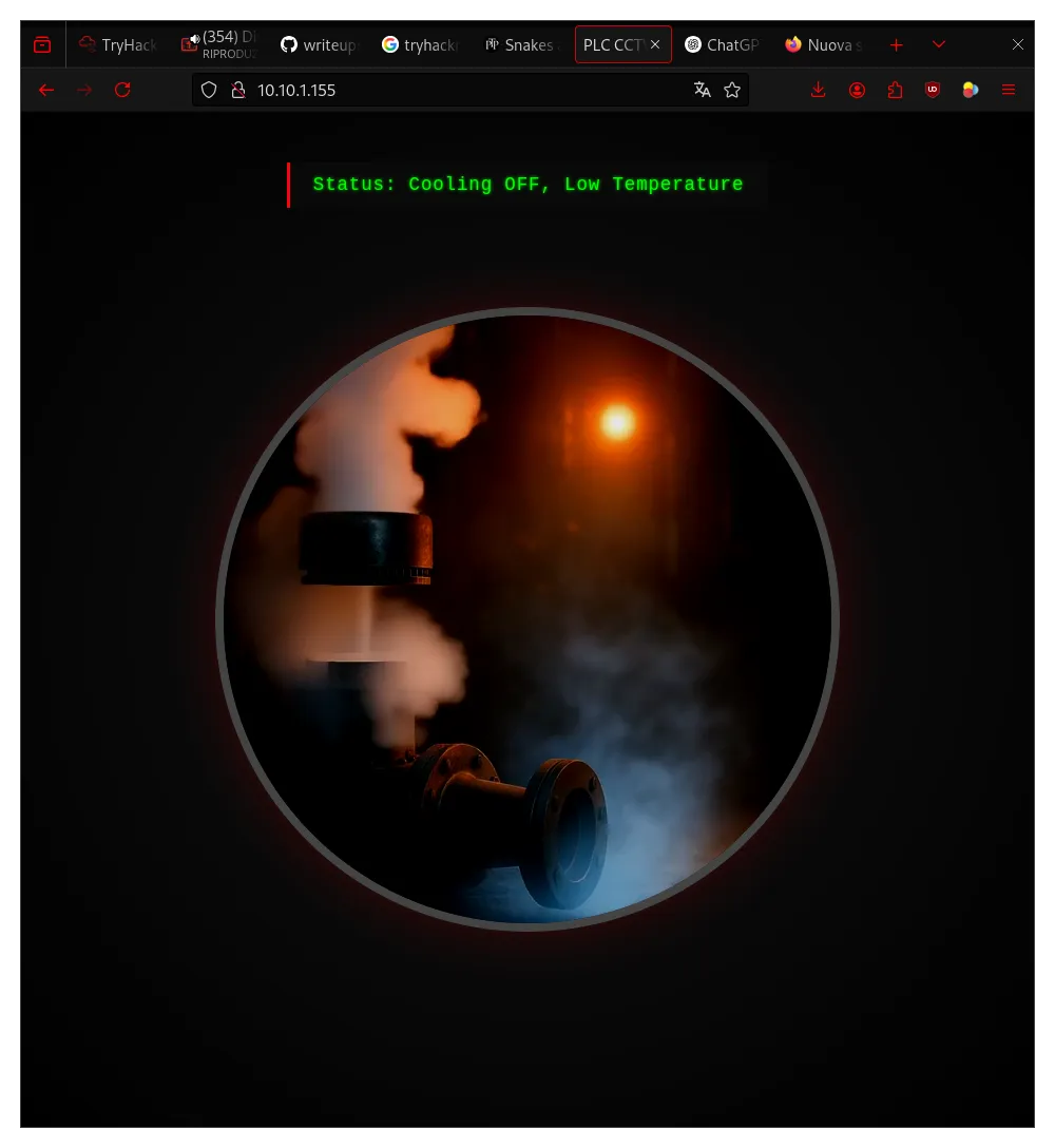 Web page on port 80 showing the normal operation of the water pump