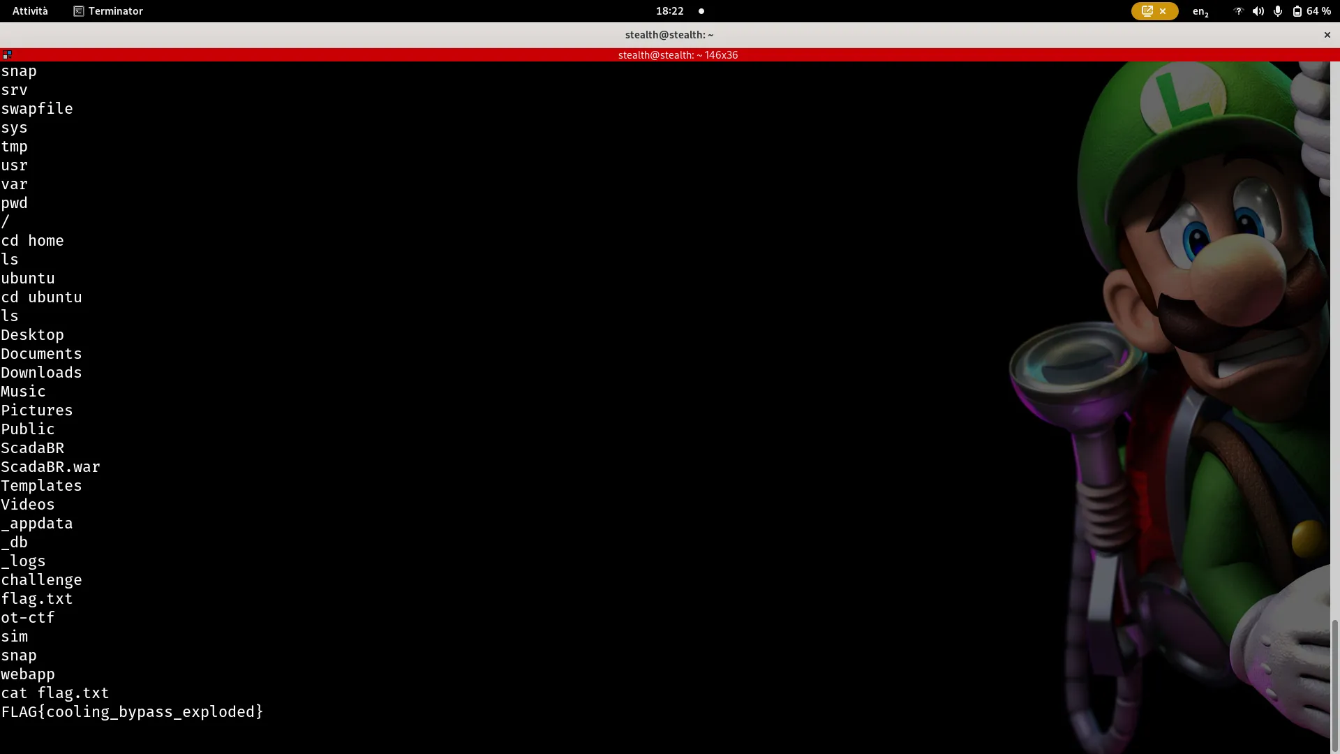 Terminal showing the reverse shell connection and retrieval of the Ubuntu flag